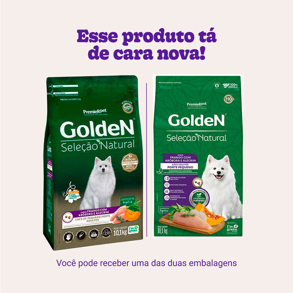 Ração Seca Golden Seleção Natural Frango, Abóbora e Alecrim para Cães Adultos Raças Pequenas - 10,1Kg