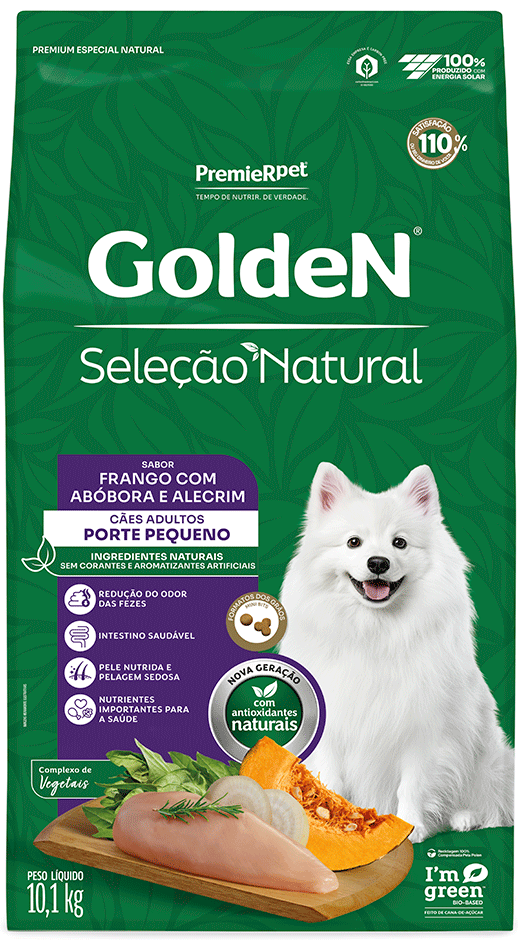 Ração Seca Golden Seleção Natural Frango, Abóbora e Alecrim para Cães Adultos Raças Pequenas - 10,1Kg