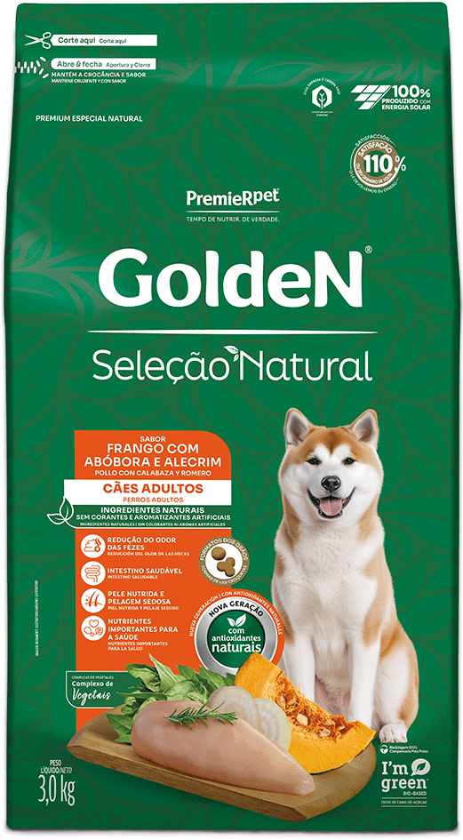 Ração Seca Golden Seleção Natural Frango, Abóbora e Alecrim para Cães Adultos - 3Kg