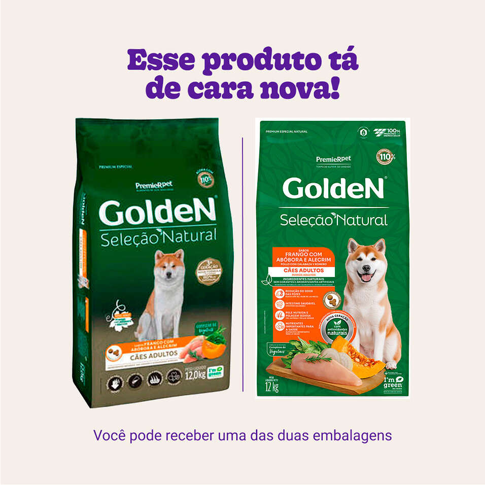 Ração Seca Golden Seleção Natural Frango, Abóbora e Alecrim para Cães Adultos - 12Kg