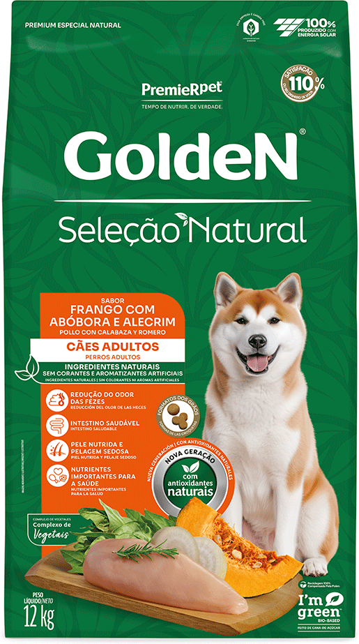 Ração Seca Golden Seleção Natural Frango, Abóbora e Alecrim para Cães Adultos - 12Kg