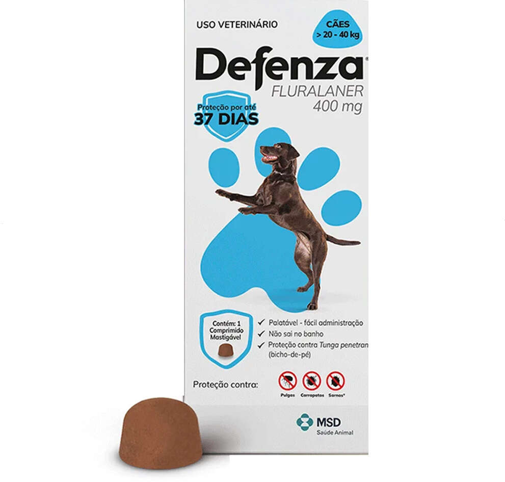 Antiparasitário Defenza 400 mg para Cães de 20 a 40Kg - 1 Comprimido