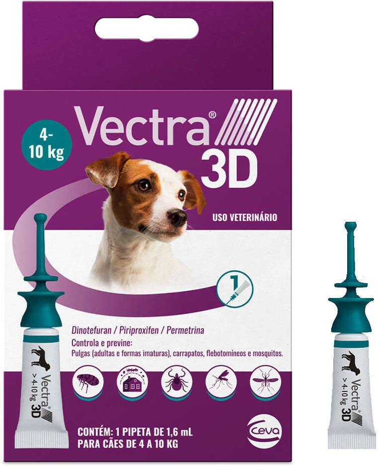 Antipulgas e Carrapatos Vectra 3D 87,12 mg para Cães de 4 a 10Kg - 1 Pipeta