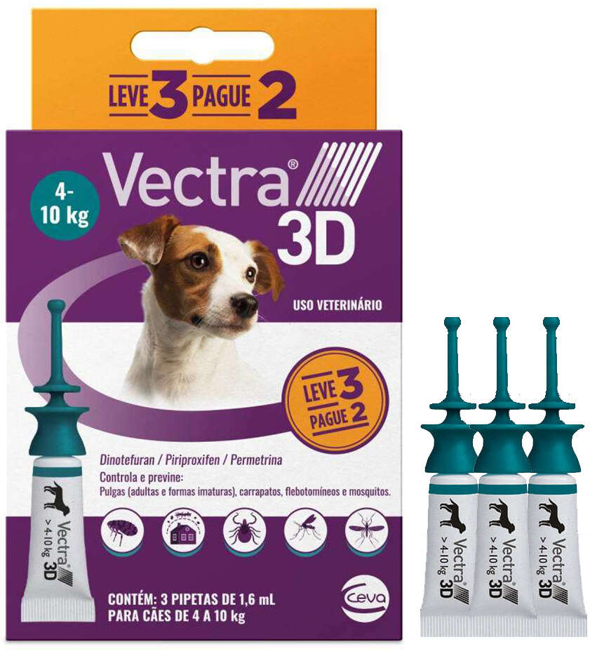 Antipulgas e Carrapatos Vectra 3D 87,12 mg para Cães de 4 a 10Kg - 3 Pipetas