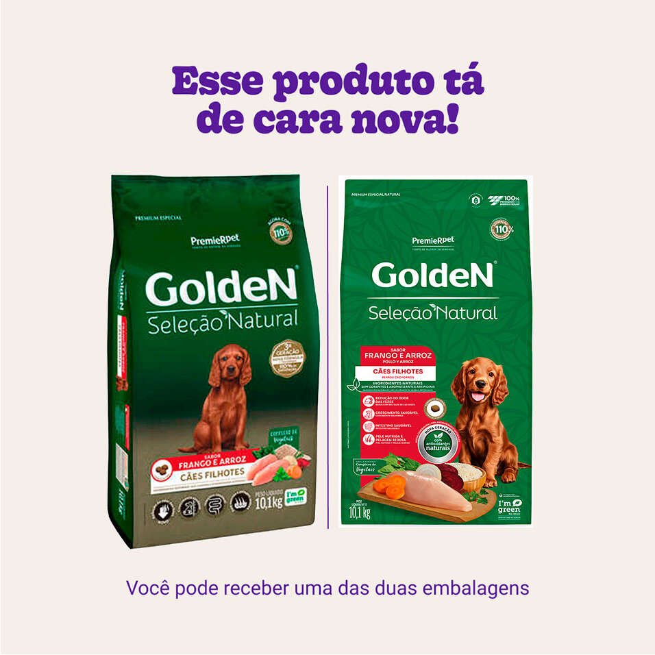 Ração Seca Golden Seleção Natural para Cães Filhotes sabor Frango e Arroz - 10,1Kg