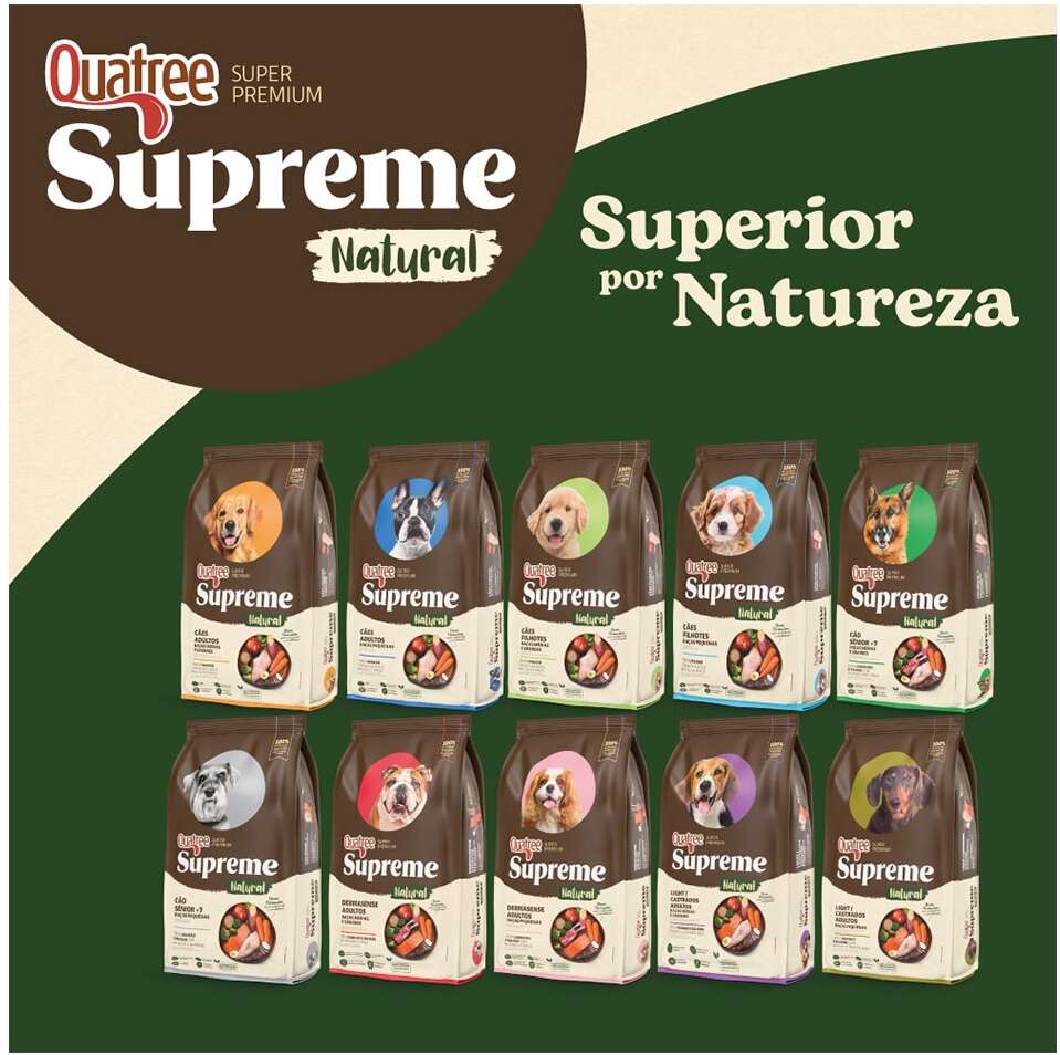 Ração Seca Quatree Supreme Light para Cães Adultos Castrados Raças Médias e Grandes sabor Frango e Salmão - 15Kg