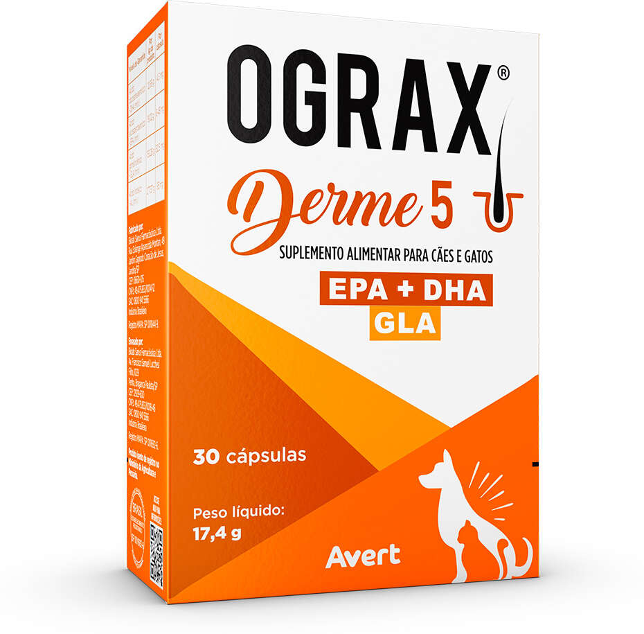 Suplemento Alimentar Avert Ograx Derme 5 para Cães e Gatos - 30 Cápsulas