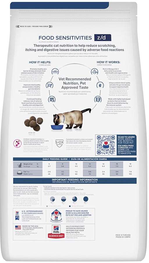 Ração Seca Hill's Prescription Diet z/d Alergia Alimentares a Pele para Gatos Adultos - 1,8Kg