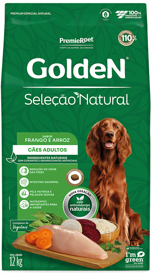 Ração Seca Golden Seleção Natural para Cães Adultos sabor Frango e Arroz - 12Kg