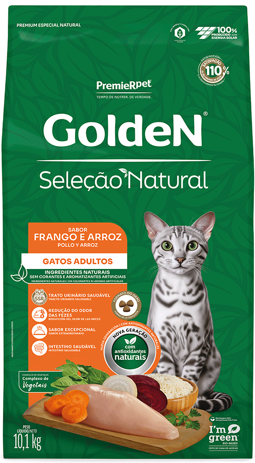 Ração Seca PremieR Pet Golden Seleção Natural para Gatos Adultos - 10,1Kg
