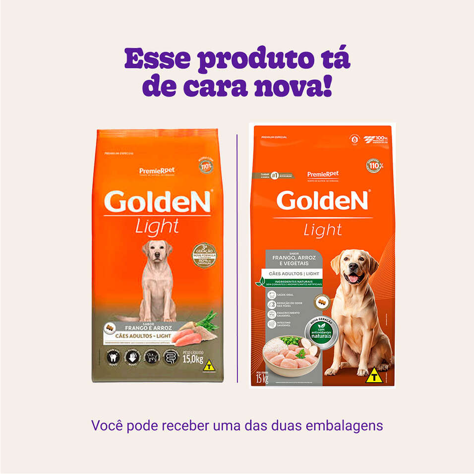 Ração Premier Golden Cães Adultos Light Frango e Arroz - 15Kg