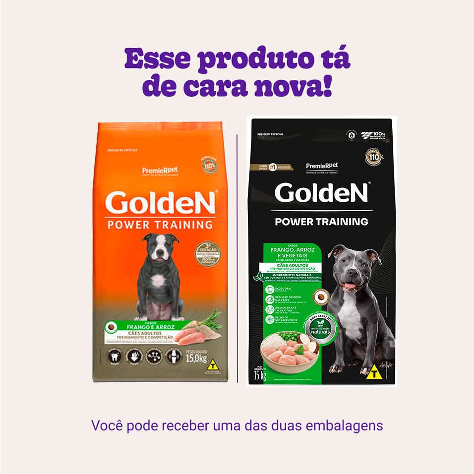 Ração Seca PremieR Pet Golden Power Training Cães Adultos Frango e Arroz - 15Kg