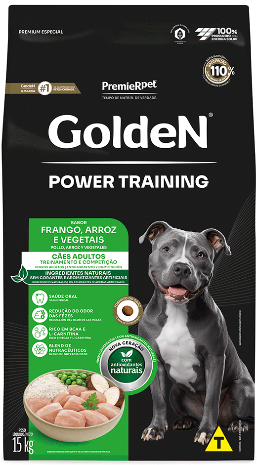 Ração Seca PremieR Pet Golden Power Training Cães Adultos Frango e Arroz - 15Kg