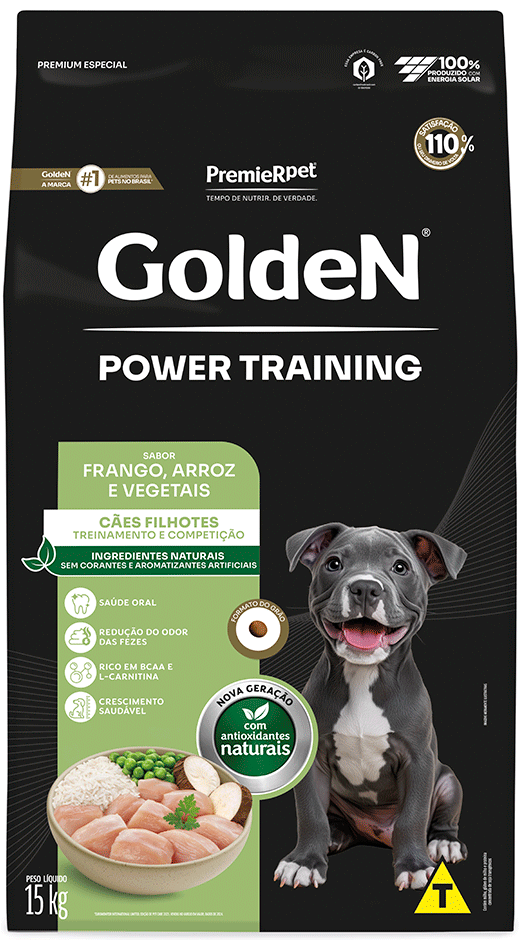 Ração Seca PremieR Pet Golden Power Training Cães Filhotes Frango e Arroz - 15Kg