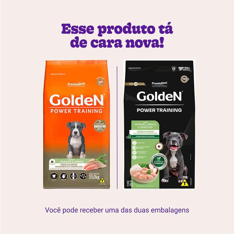 Ração Seca PremieR Pet Golden Power Training Cães Filhotes Frango e Arroz - 15Kg