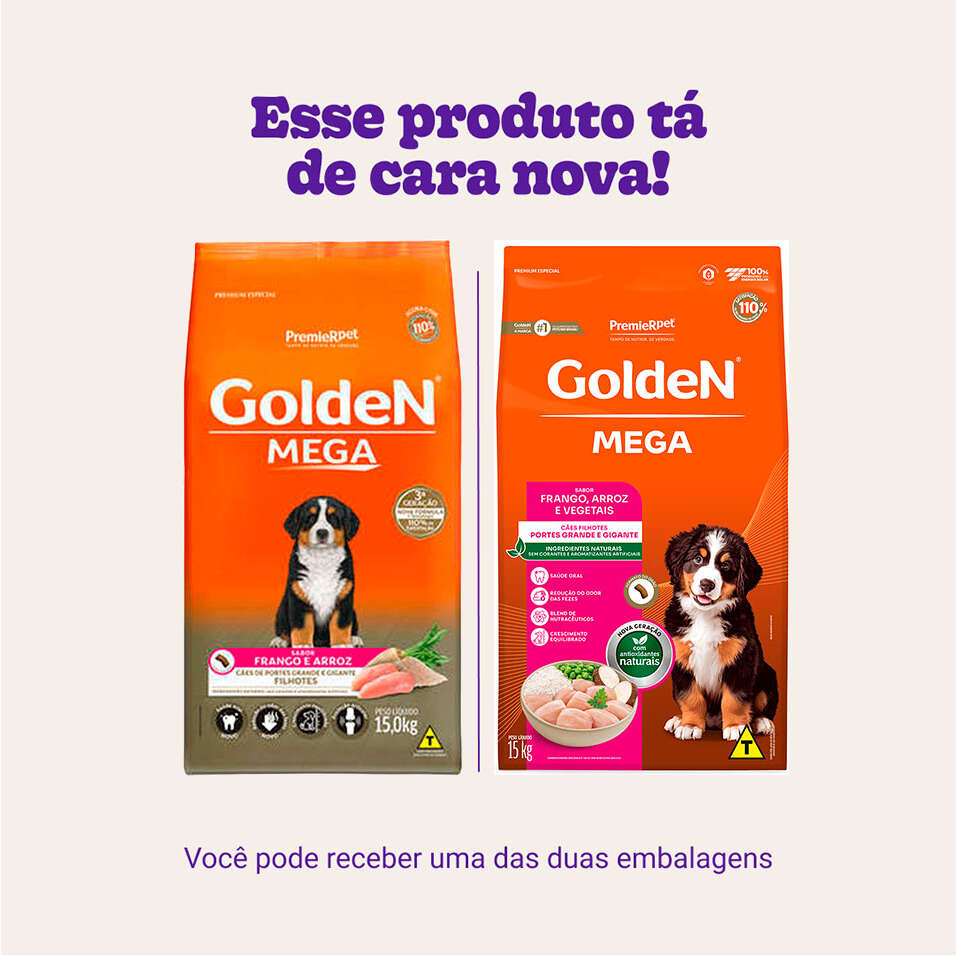 Ração Seca PremieR Pet Golden Mega Cães Filhotes Raças Grandes Frango e Arroz - 15Kg