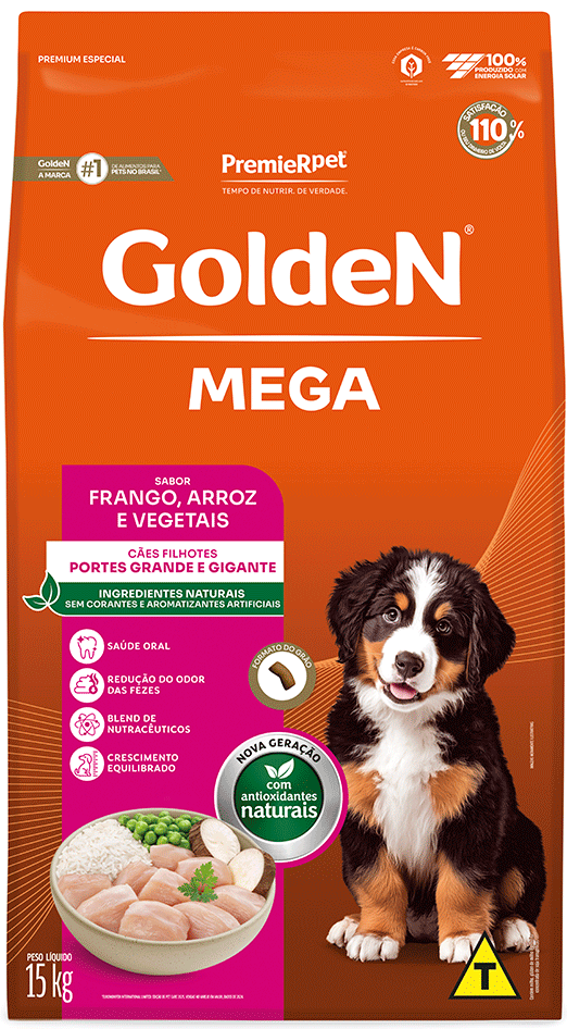 Ração Seca PremieR Pet Golden Mega Cães Filhotes Raças Grandes Frango e Arroz - 15Kg