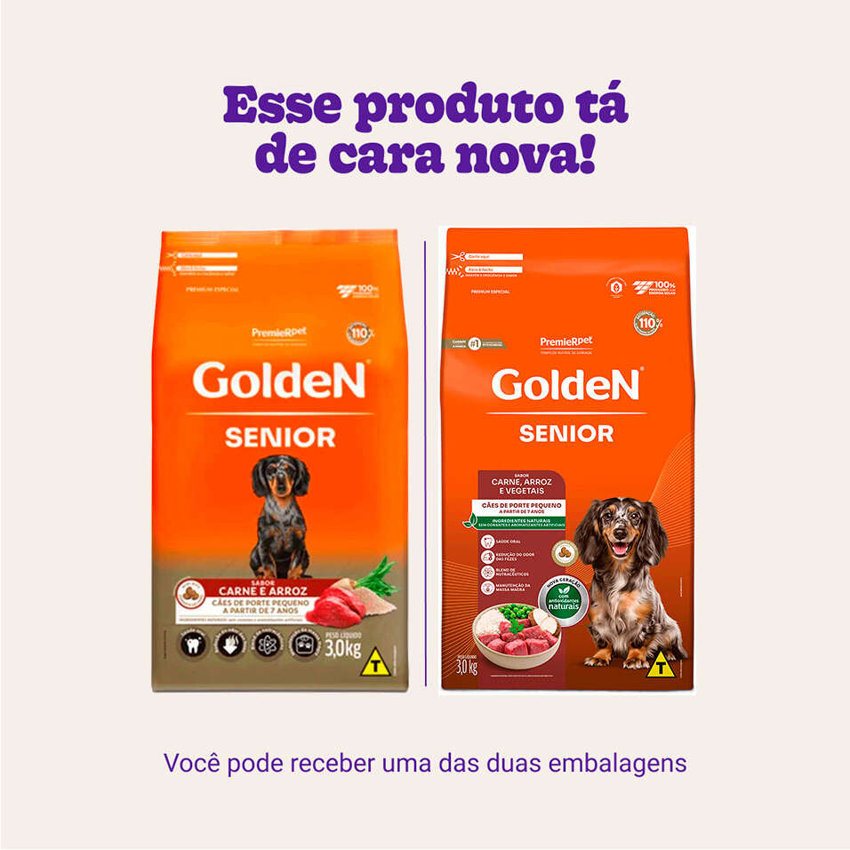 Ração Seca Golden Sênior Mini Bits para Cães Raças Pequenas sabor Carne, Arroz e Vegetais - 3Kg