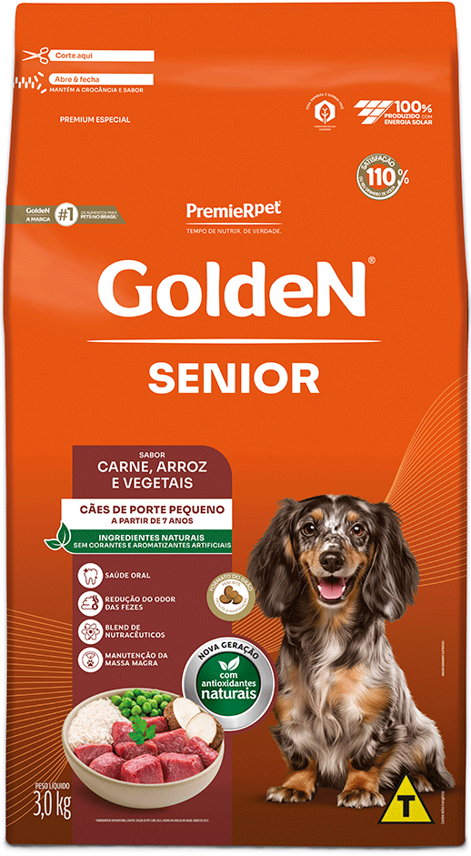 Ração Seca Golden Sênior Mini Bits para Cães Raças Pequenas sabor Carne, Arroz e Vegetais - 3Kg