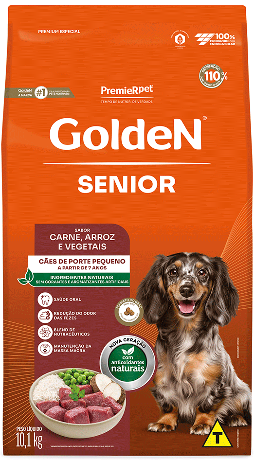 Ração Seca Golden Sênior Mini Bits para Cães Raças Pequenas sabor Carne, Arroz e Vegetais - 10,1Kg
