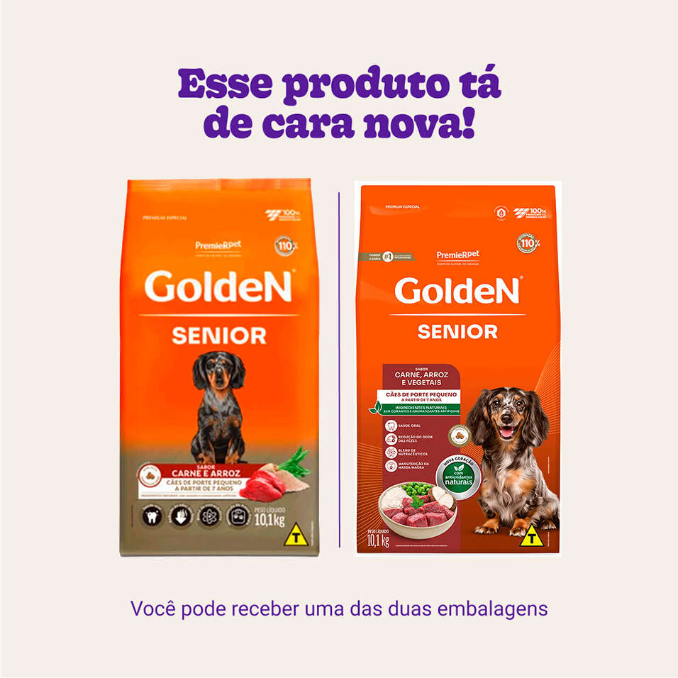 Ração Seca Golden Sênior Mini Bits para Cães Raças Pequenas sabor Carne, Arroz e Vegetais - 10,1Kg