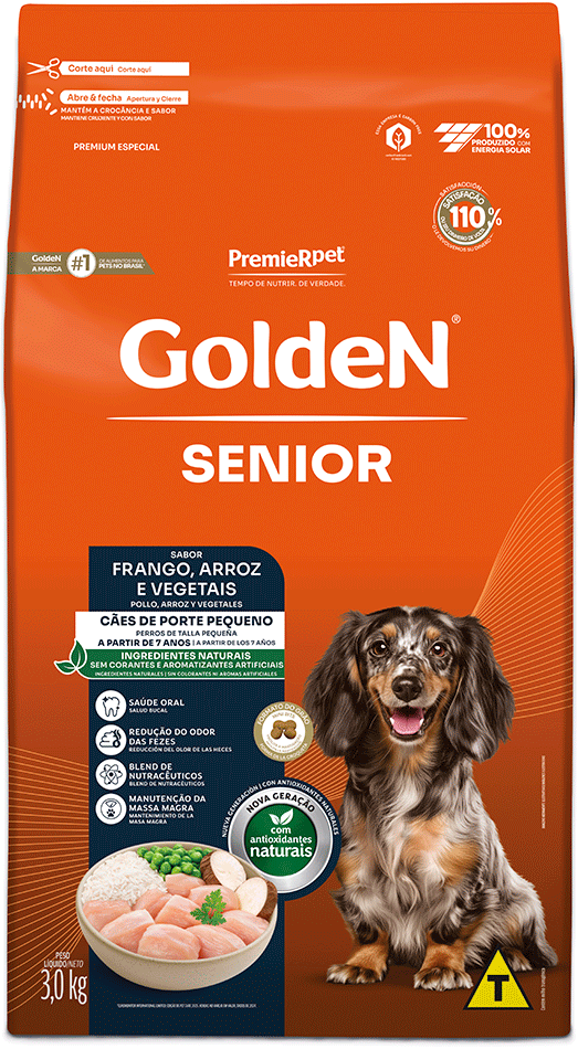 Ração Seca PremieR Pet Golden Formula Cães Sênior Mini Bits Frango e Arroz - 3Kg