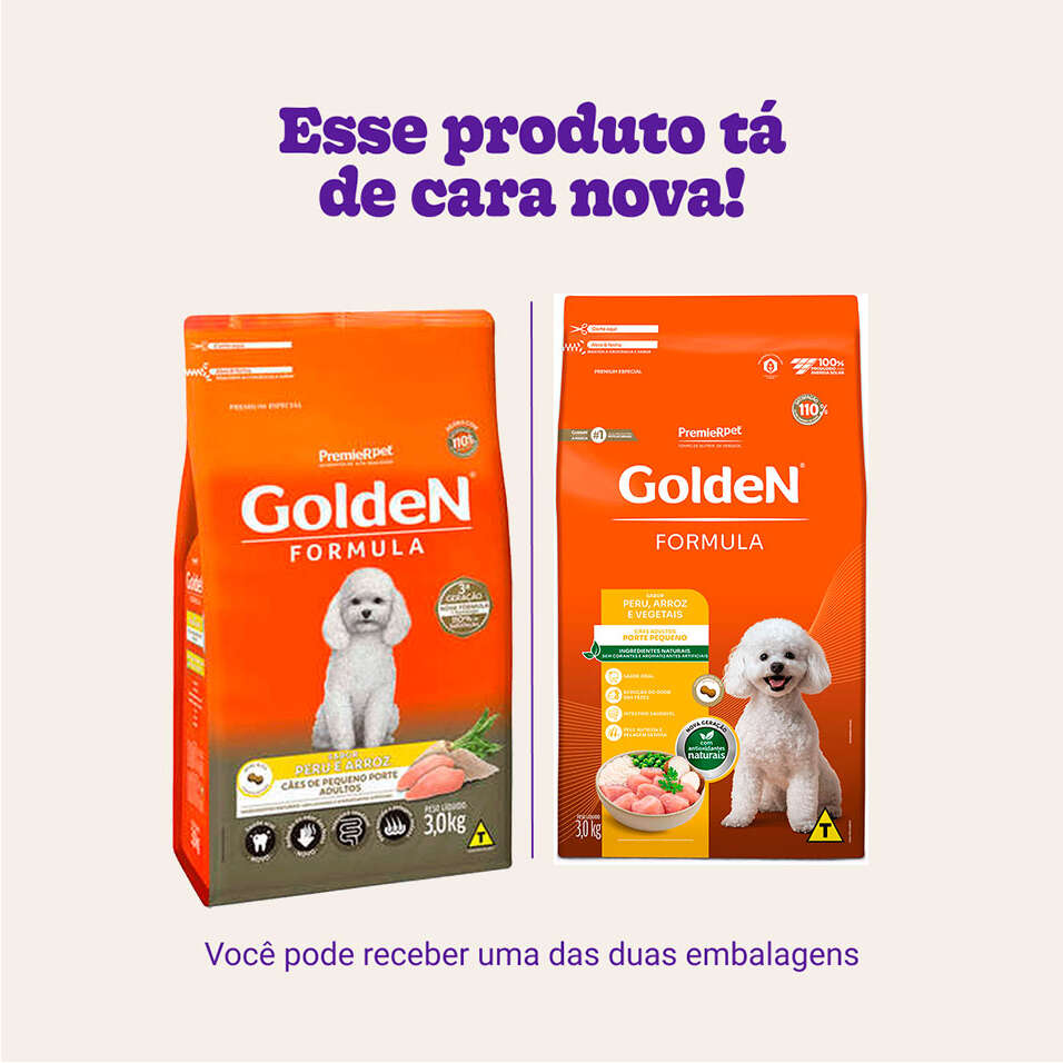 Ração Seca Golden Formula Peru, Arroz e Vegetais para Cães Adultos de Pequeno Porte - 3Kg