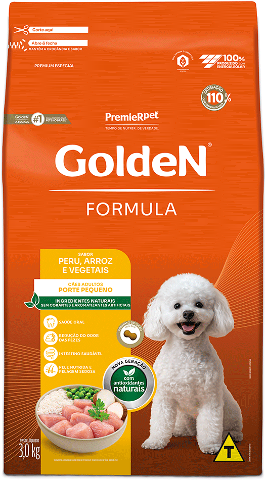 Ração Seca Golden Formula Peru, Arroz e Vegetais para Cães Adultos de Pequeno Porte - 3Kg