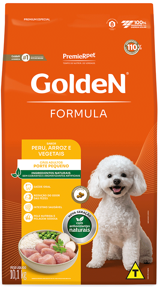 Ração Seca Golden Formula Peru, Arroz e Vegetais para Cães Adultos de Pequeno Porte - 10,1Kg