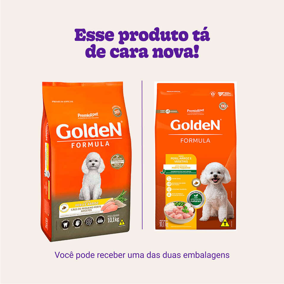 Ração Seca Golden Formula Peru, Arroz e Vegetais para Cães Adultos de Pequeno Porte - 10,1Kg