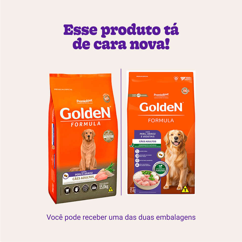 Ração Seca Golden Formula Peru, Arroz e Vegetais para Cães Adultos - 15Kg