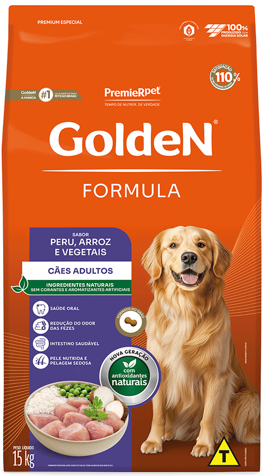 Ração Seca Golden Formula Peru, Arroz e Vegetais para Cães Adultos - 15Kg