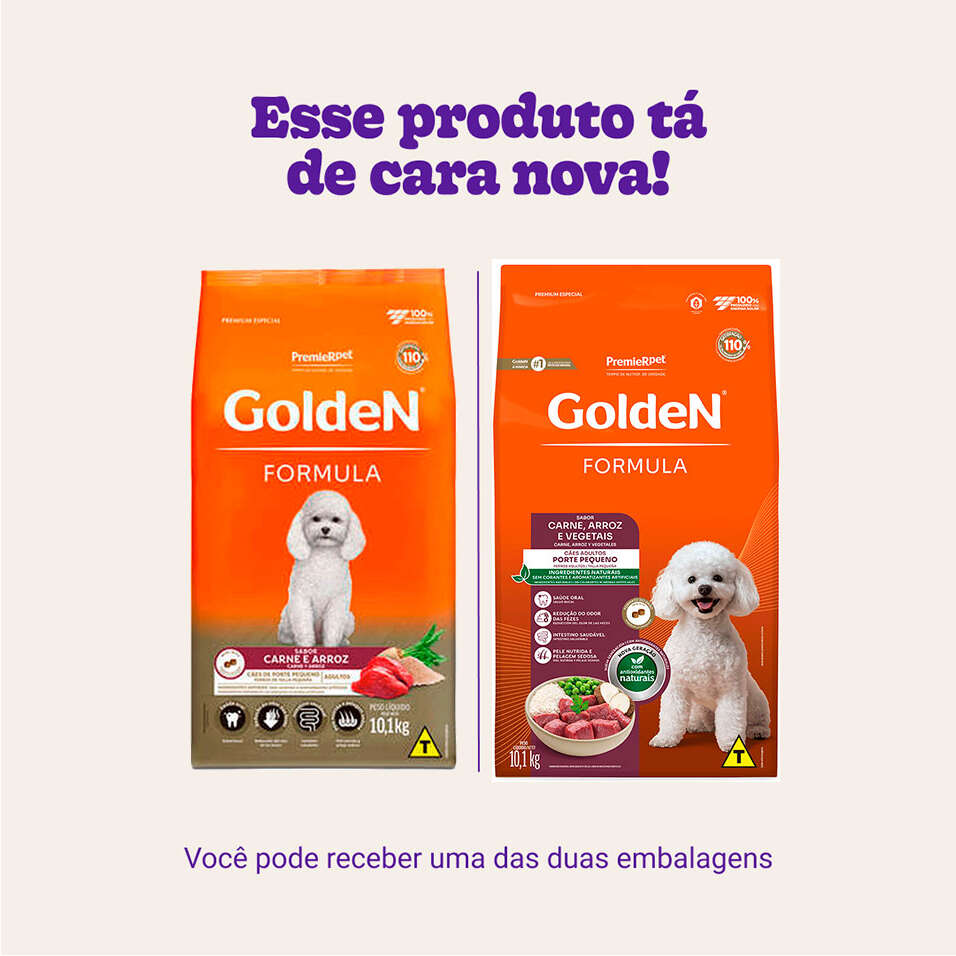 Ração Seca Golden Formula para Cães Adultos Raça Pequena sabor Carne e Arroz - 10,1Kg