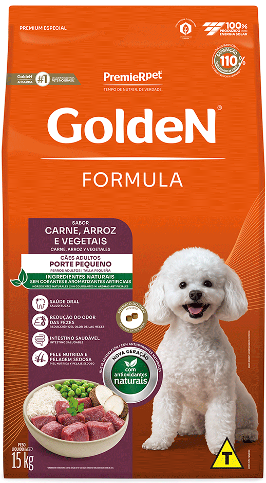 Ração Seca PremieR Pet Golden Formula Carne e Arroz para Cães Adultos de Raças Pequenas - 15Kg