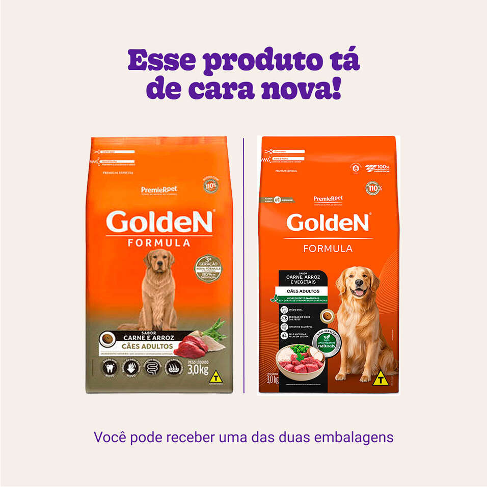 Ração Seca PremieR Pet Golden Formula Carne e Arroz para Cães Adultos - 3Kg