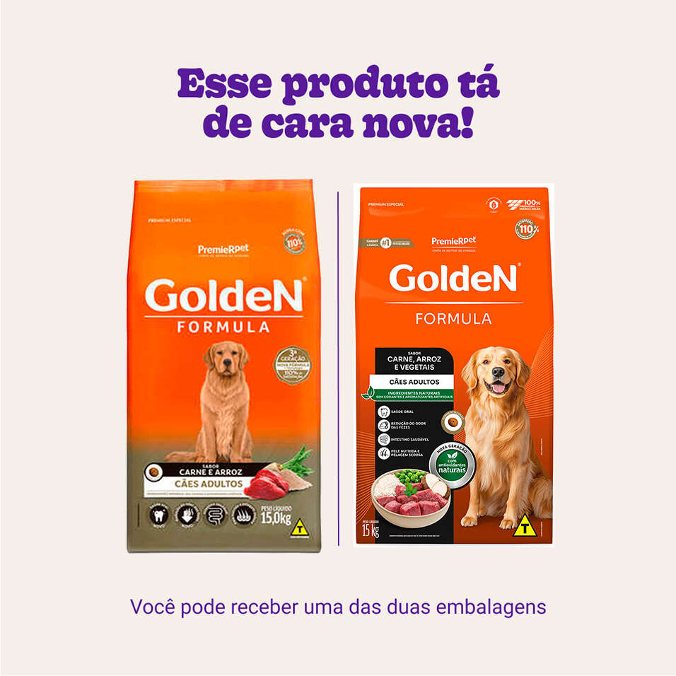 Ração Seca Golden Formula Carne, Arroz e Vegetais para Cães Adultos - 15Kg