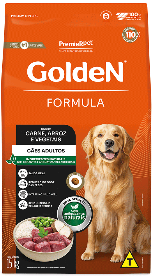 Ração Seca Golden Formula Carne, Arroz e Vegetais para Cães Adultos - 15Kg