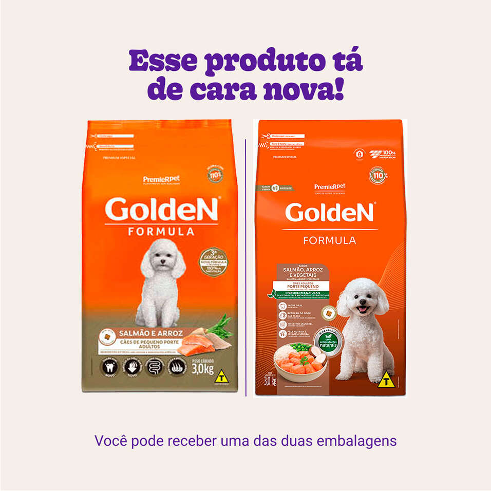 Ração Seca PremieR Pet Golden Formula Mini Bits Salmão e Arroz para Cães Adultos de Raças Pequenas - 3Kg