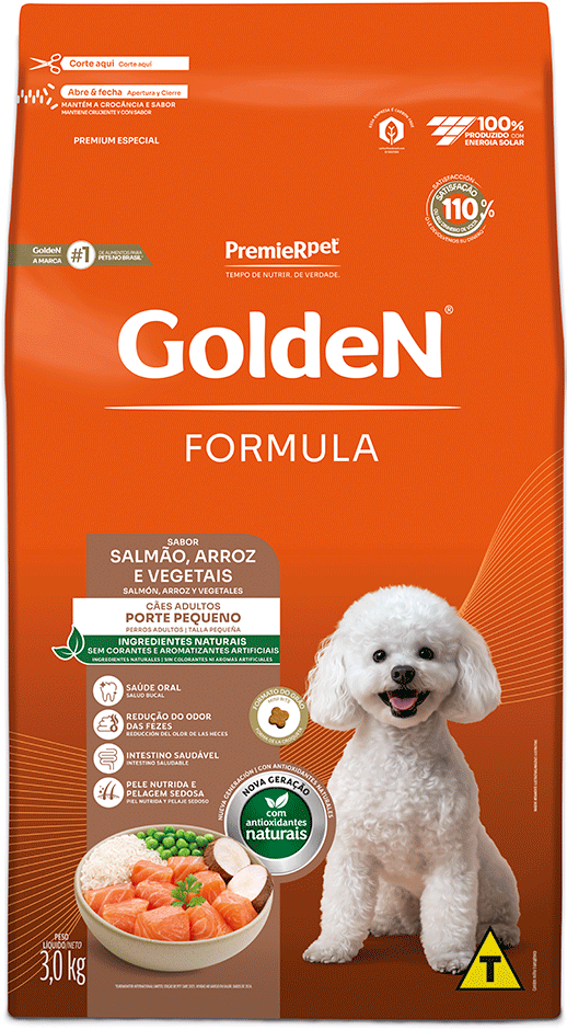 Ração Seca PremieR Pet Golden Formula Mini Bits Salmão e Arroz para Cães Adultos de Raças Pequenas - 3Kg