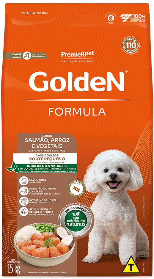 Ração Seca PremieR Pet Golden Formula Mini Bits Salmão e Arroz para Cães Adultos de Raças Pequenas - 15Kg