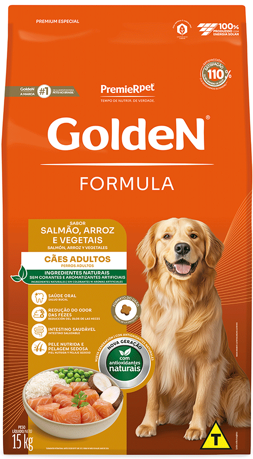Ração Seca PremieR Pet Golden Formula Cães Adultos Salmão e Arroz - 15Kg