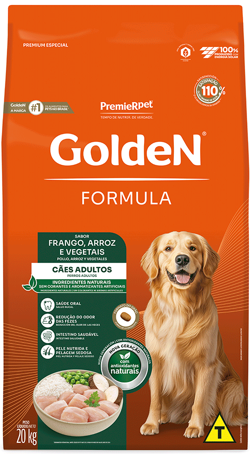 Ração Seca Golden Formula Cães Adultos Frango, Arroz e Vegetais - 20Kg