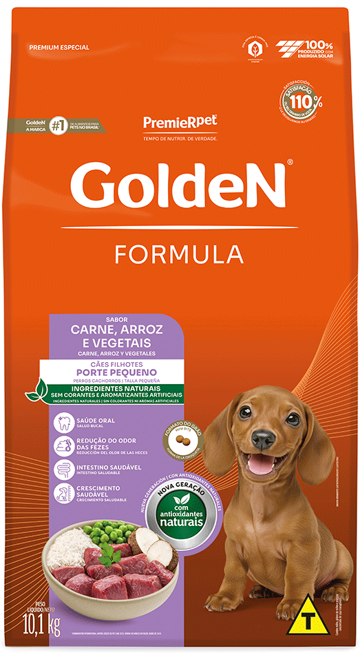Ração Seca PremieR Pet Golden Formula Carne e Arroz para Cães Filhotes de Raças Pequenas - 10,1Kg