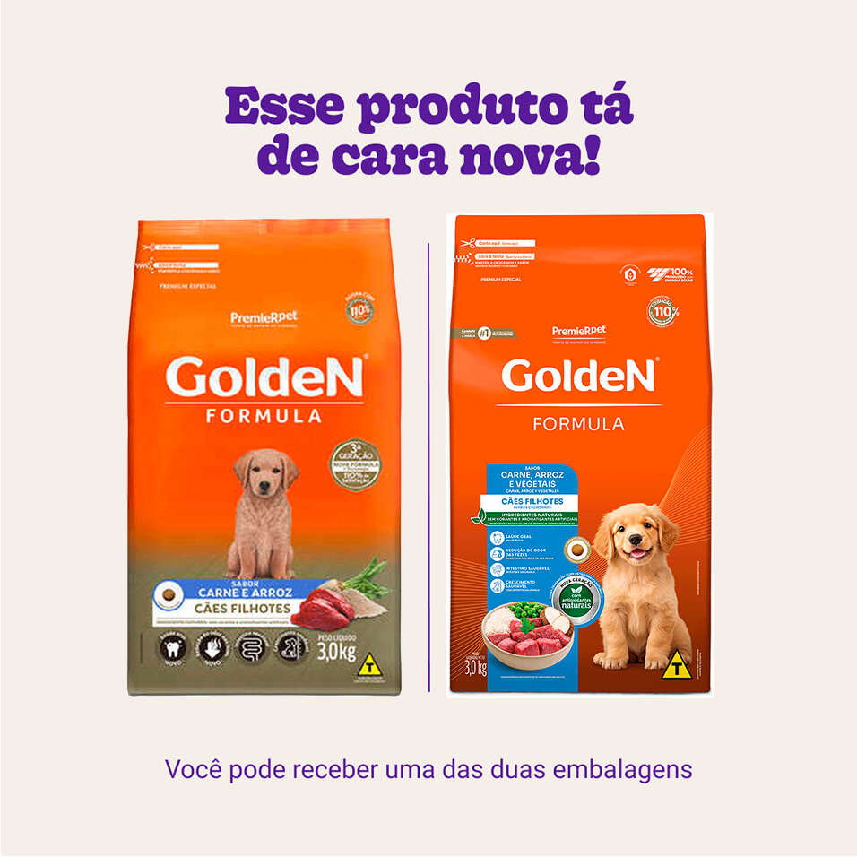 Ração Seca PremieR Pet Golden Formula Cães Filhotes Carne e Arroz - 3Kg