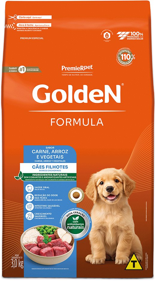 Ração Seca PremieR Pet Golden Formula Cães Filhotes Carne e Arroz - 3Kg