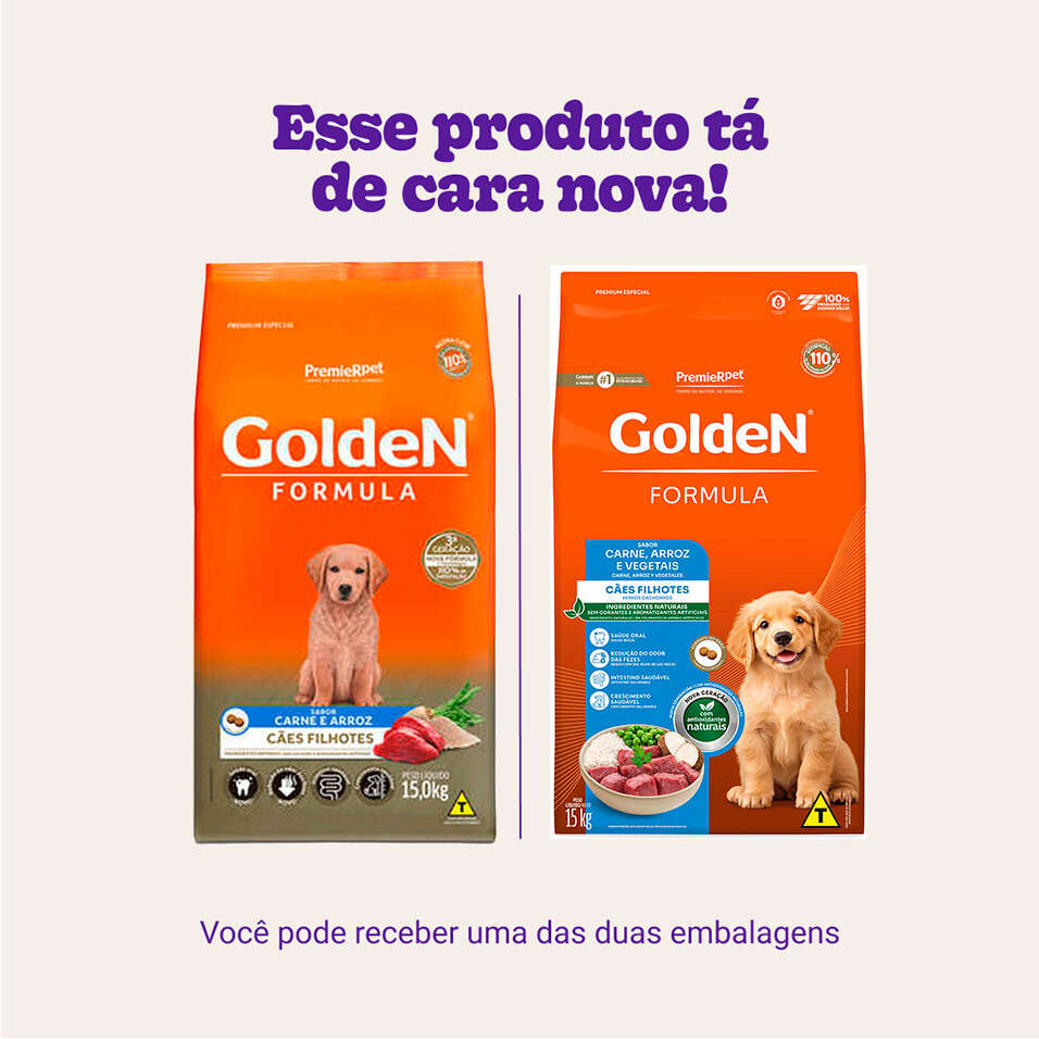 Ração Seca Golden Formula Cães Filhotes Carne, Arroz e Vegetais - 15Kg