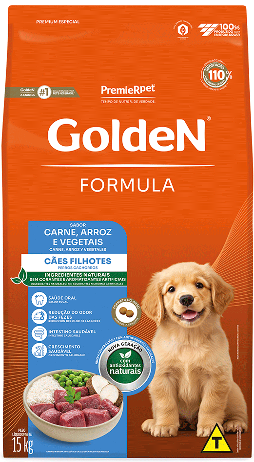 Ração Seca Golden Formula Cães Filhotes Carne, Arroz e Vegetais - 15Kg