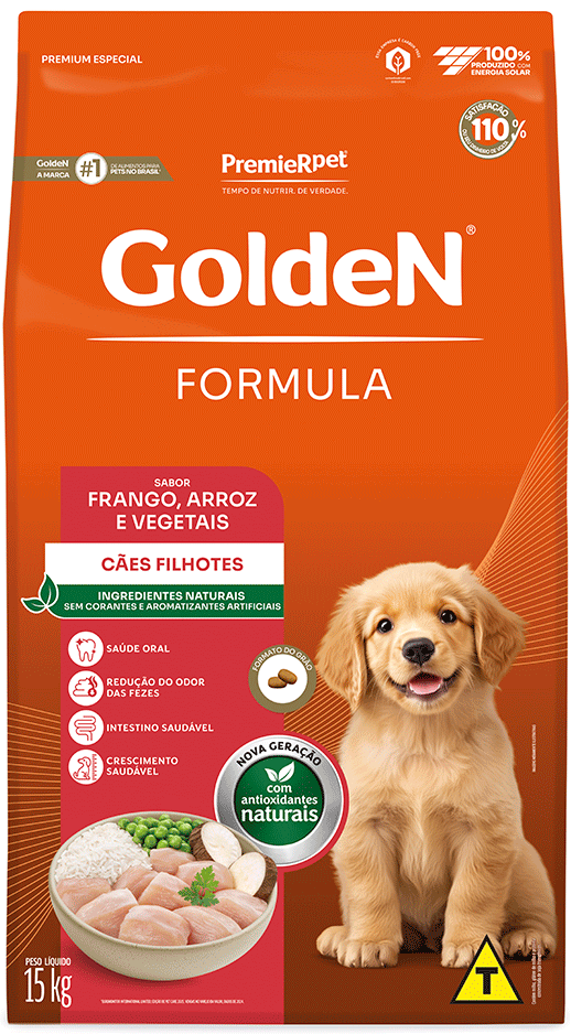 Ração Seca PremieR Pet Golden Formula Cães Filhotes Frango e Arroz - 15Kg