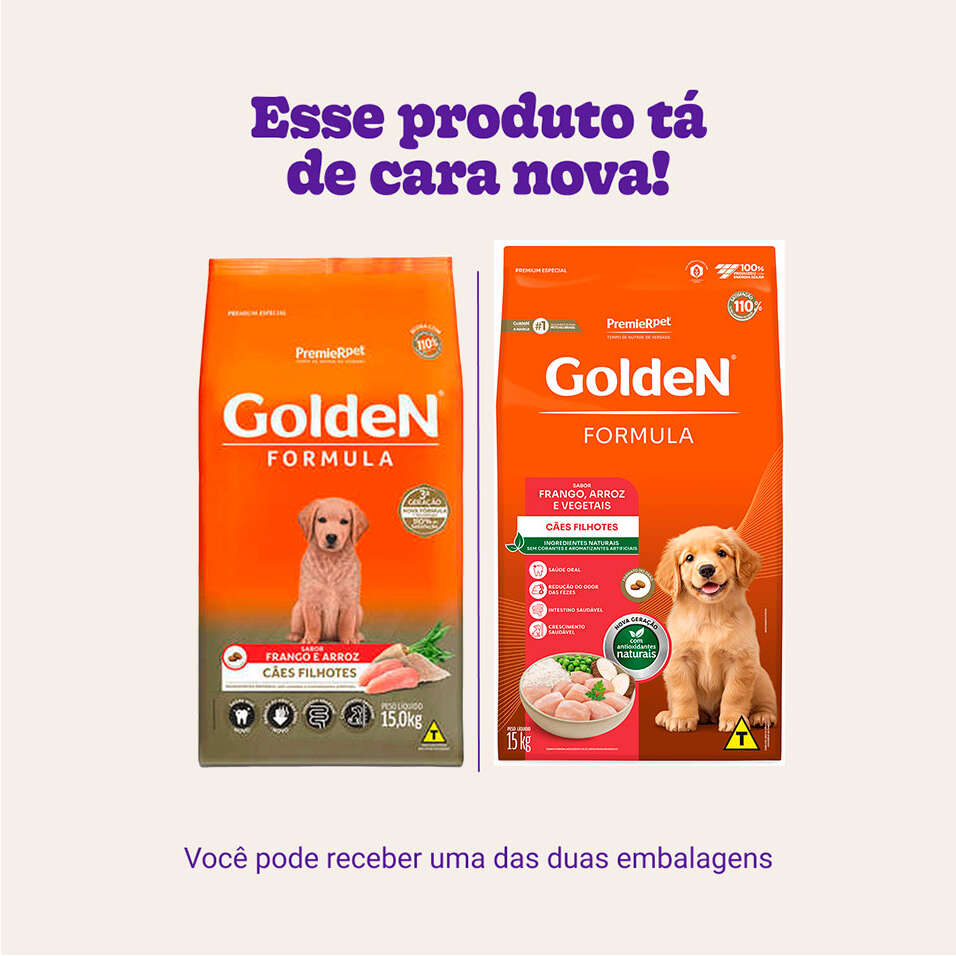 Ração Seca PremieR Pet Golden Formula Cães Filhotes Frango e Arroz - 15Kg