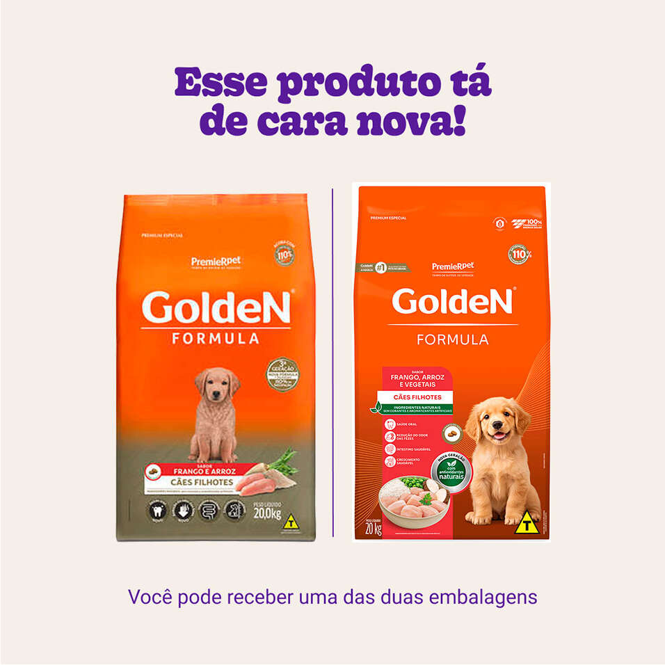 Ração Seca PremieR Pet Golden Formula Cães Filhotes Frango e Arroz - 20Kg